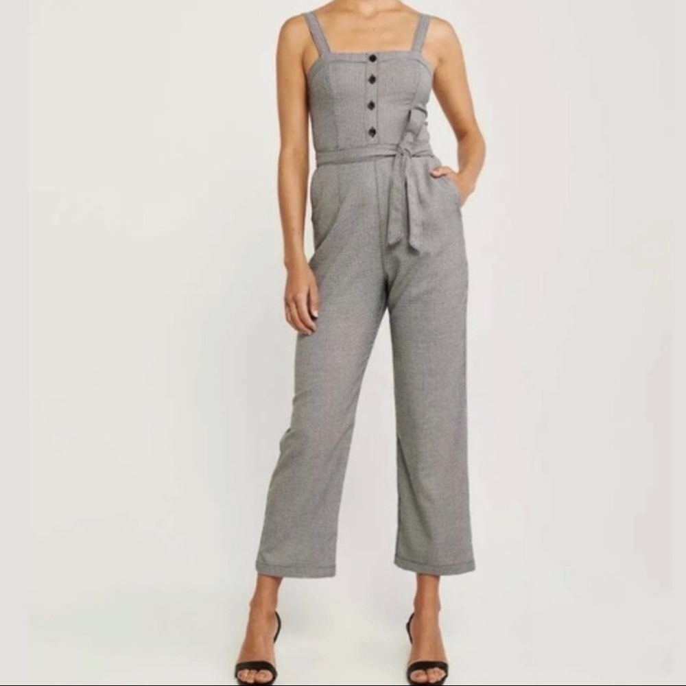 Abercrombie Houndstooth Belted Crop Jumpsuit Retro Y2K-XS